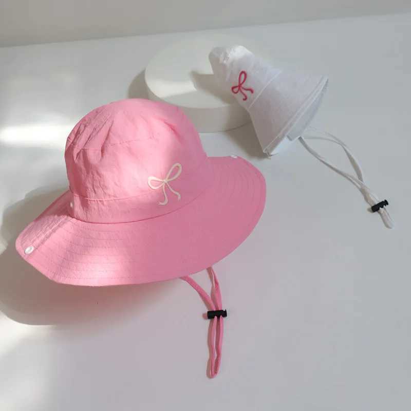 Bow Embroidery Women Quick Dry Bucket Hat Summer Outdoor Hiking Camping Panama Caps Wide Brim Fordable Sunscreen Basin Hats W250217