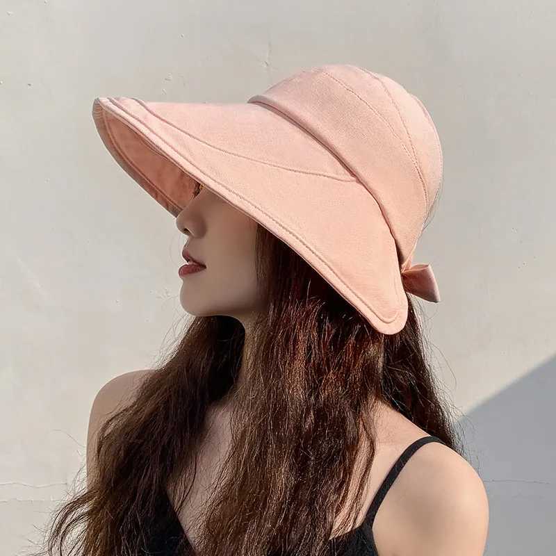 New Women Panama Summer Visors Hat Sun Hat Wide Large Brim Beach Hats Bucket Hat Chapeau Femme Beach UV Protection Cap Bob W250217