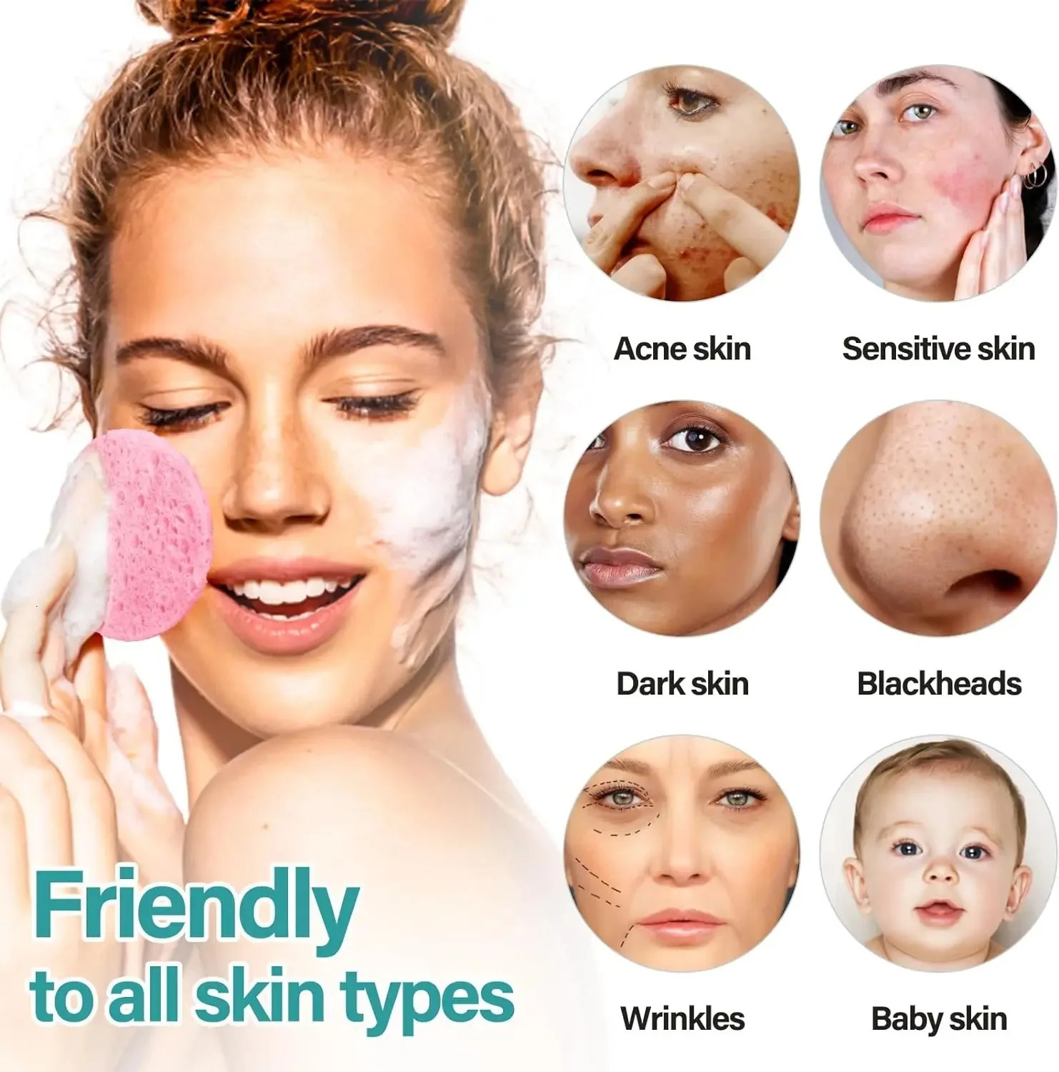 50-1000PCS Compress Face Wash Puff Natural Wood Pulp Sponge Face Wash Puff Foaming Face Puff Cosmetic Puff Face Cleansing Sponge 250214