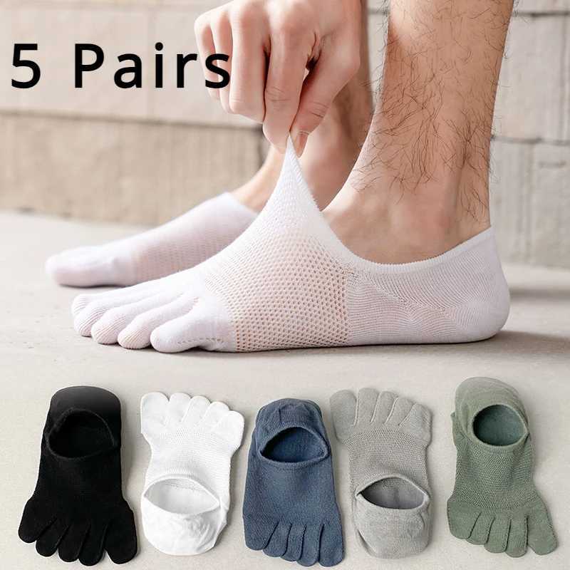5 Pairs Men Toe Socks with Separate Fingers Thin Mesh Summer Five Finger Socks Anti-slip Sports No-Show Slipper Socks Invisible W250217