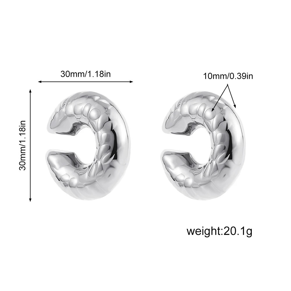 Punk Vintage Chunky Geometric Round Ear Cuff Stainless Steel Metal Texture Thick C Shape Non Piercing Clip 250213