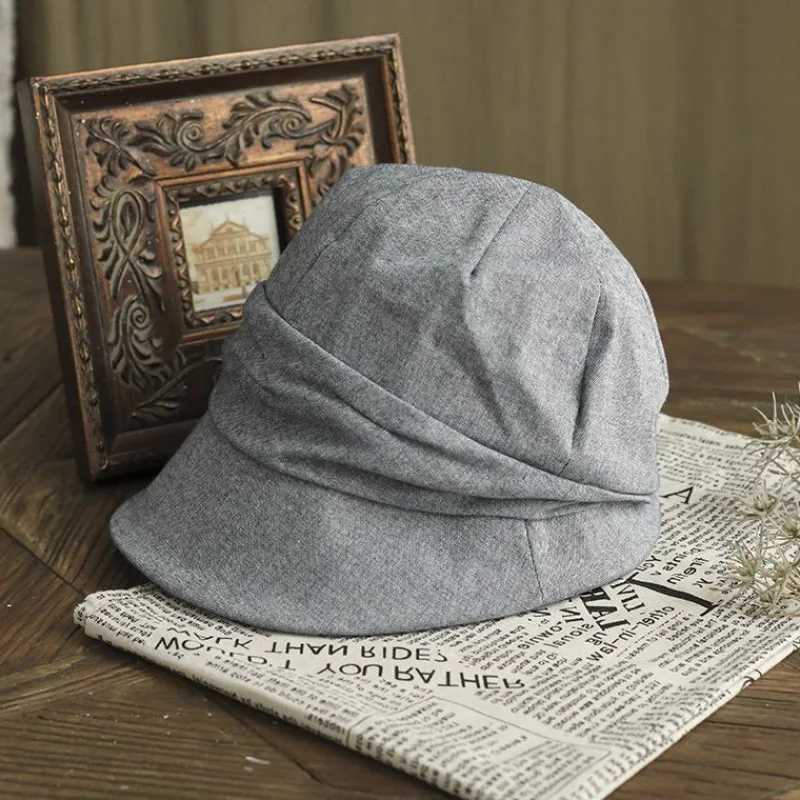 Japanese Cotton Linen Pleated Women Bucket Hat Small Brim Summer UV Resistant Breathable Retro Artist Basin Hat Ladies Berets W250217