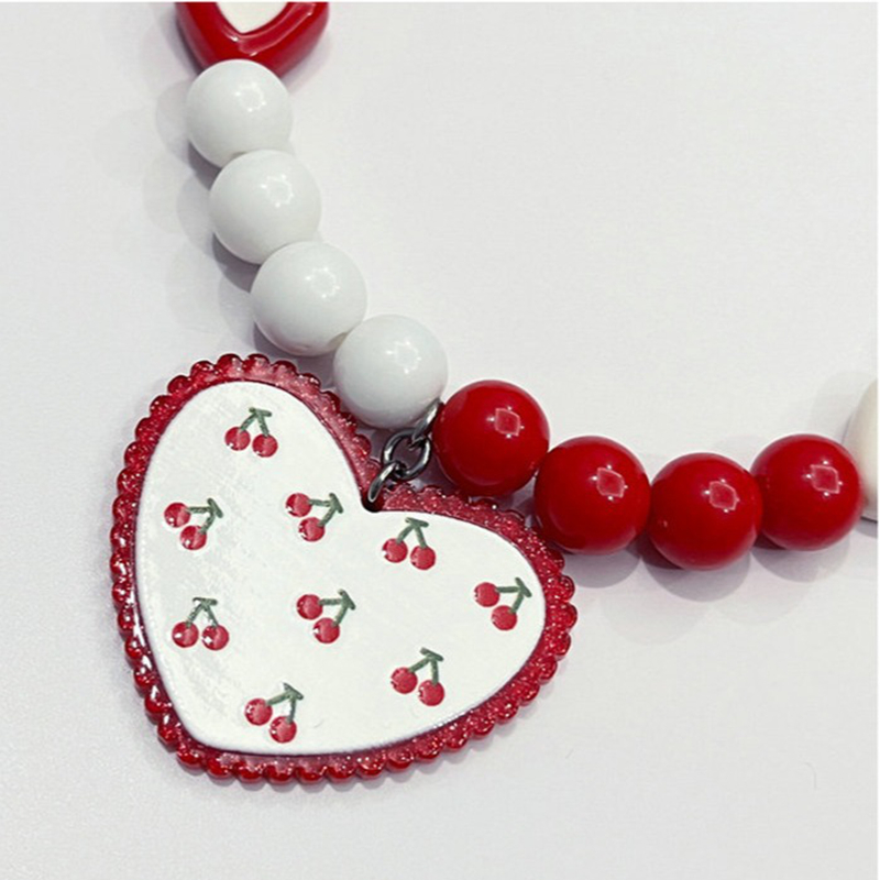 Dog Necklace with Red And White Bead Heart-shaped Pendant, Fashion Necklace for Girl Cats, Cute Pet Necklace Decoration, Adjustable Pet Collar for Sma