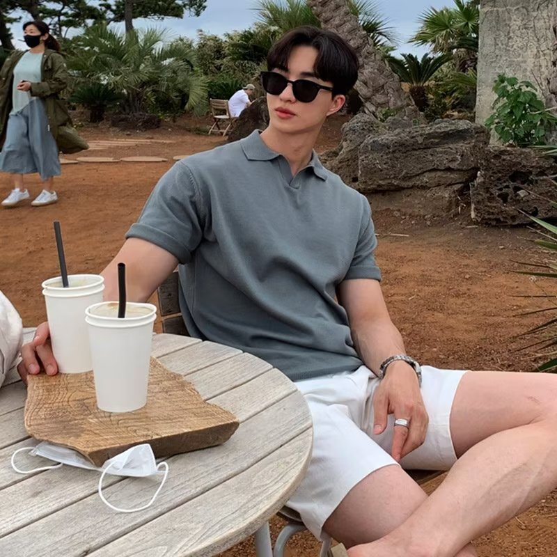 2025S Designer New Style Simple Knitted Polo Shirt for Men Summer Trendy Brand Ins Rascal Handsome Collar Loose Short sleeved T-shirt