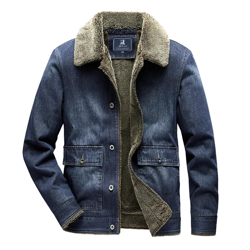 Padded Denim jacket mens 2024 winter item cashmere thick casual loose retro outdoor travel lapel top warm 250212
