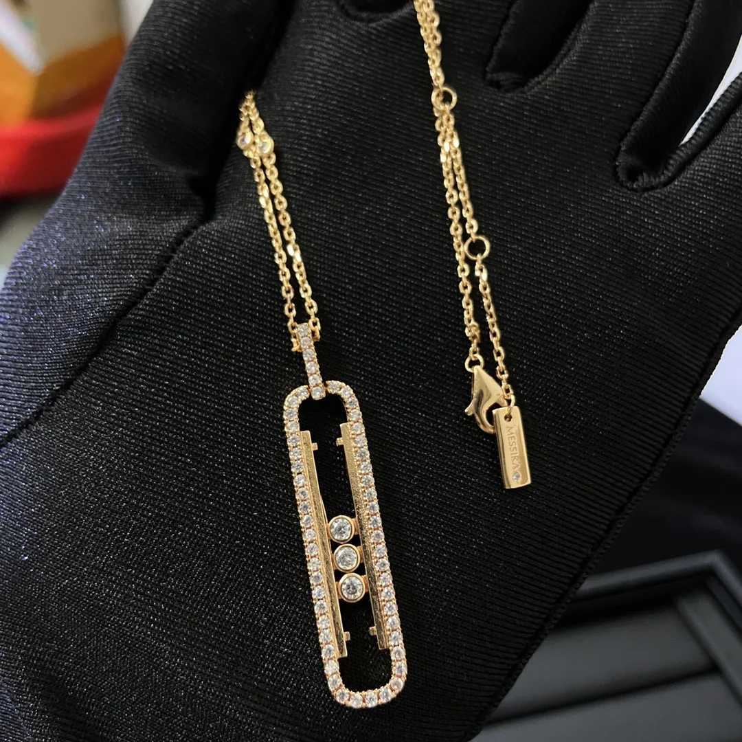 Pendant Necklaces New Full-Diamond Necklace with Sliding Three-Bead Paperclip Design High Quality Perfect Gift Option J250217 2F207