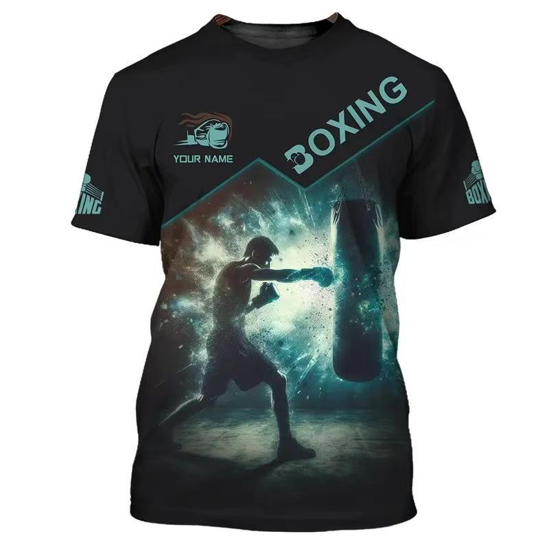 Men's printed summer new boxing short sleeved quick drying breathable T-shirt, running sports fitness boxing suit
