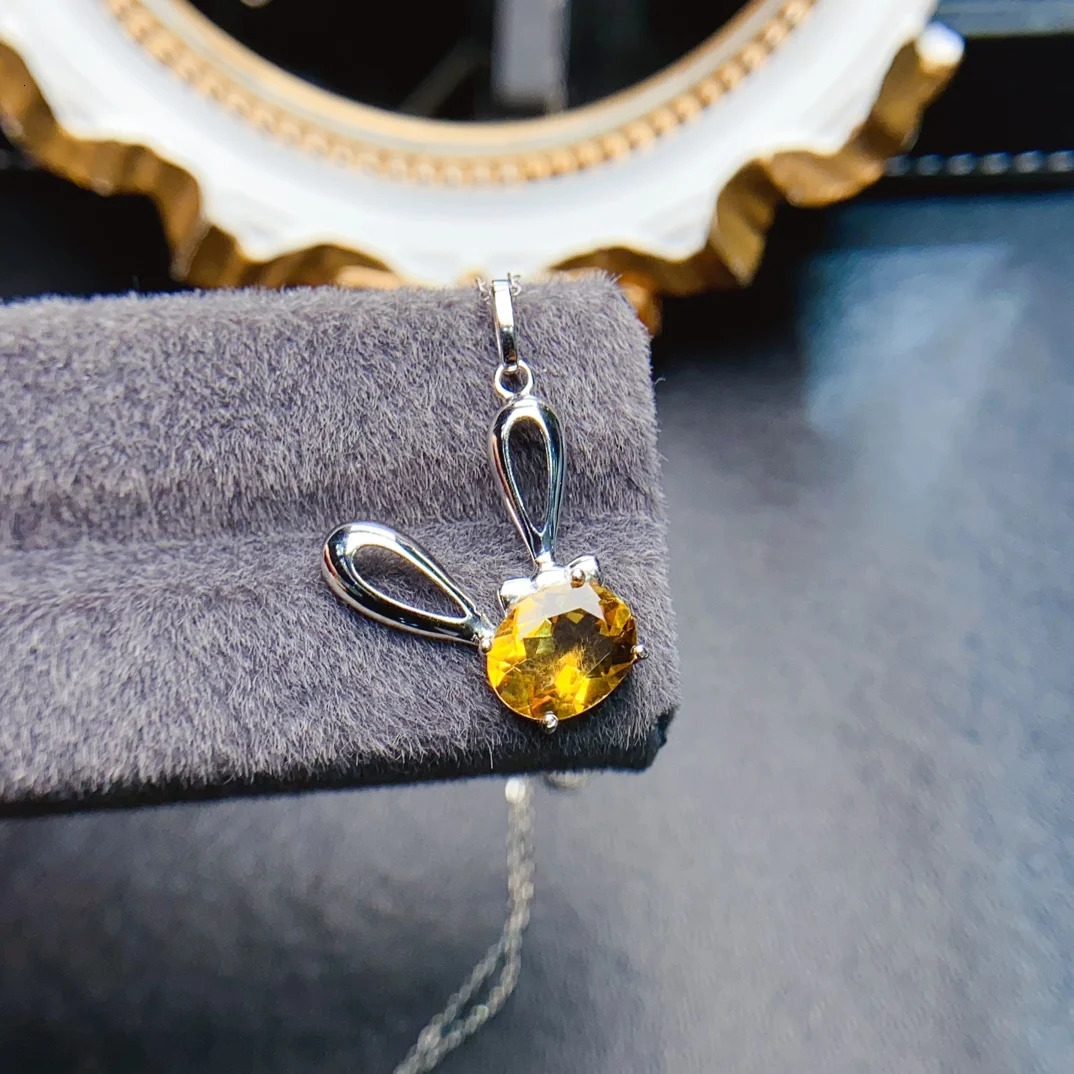 FS 8*10mmNatural Citrine Rabbit Pendant Necklace With Certificate S925 Solid Silver Fine Fashion Charm Jewelry for Women MeiBaPJ 250213