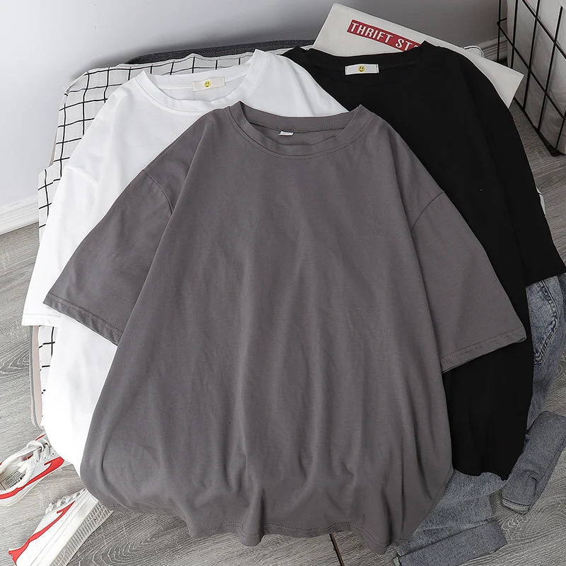 Basic T Shirt Women Summer Oversized Solid Tees 7 Color Casual Loose Tshirt Korean O Neck Female Tops 250217