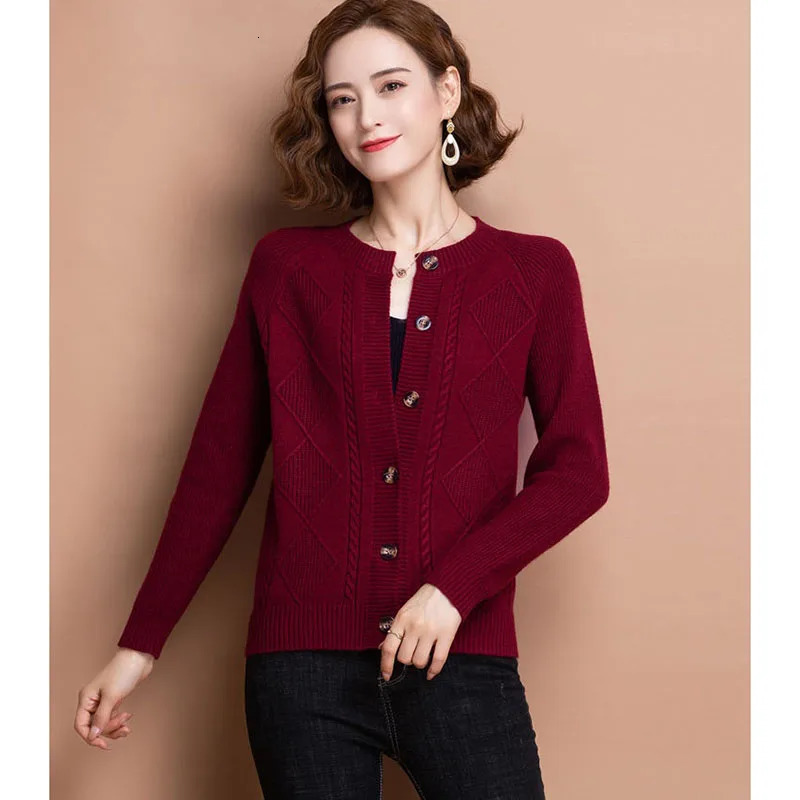 Women Knitted Cardigan Sweater Jacket Spring Autumn Middle Aged Mother Elegant Female Coat Loose Casual Ladies Tops 250213