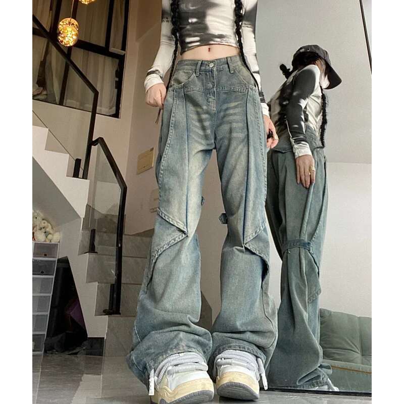 Blue Women Jeans Vintage High Waist Chic American Fashion Y2k Streetwear Wide Leg Jean Female Trouser 2023 NEW Baggy Denim Pants
