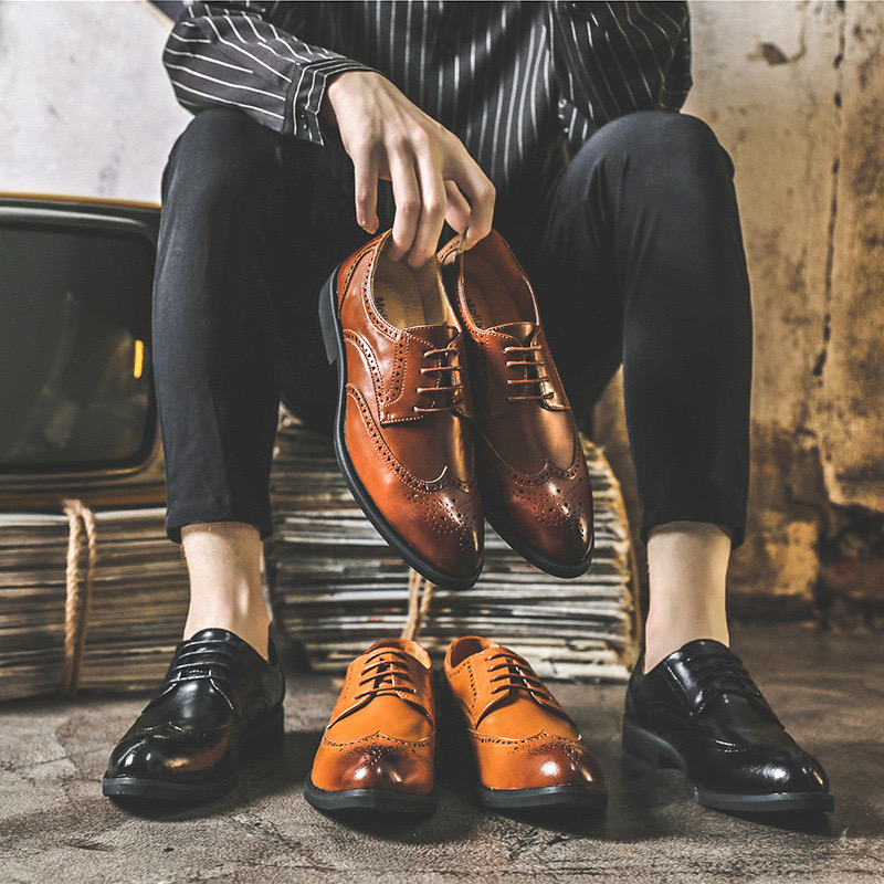Dress Shoes Classic Italy Mens Oxford Leather Black Wine Red Lace Up Pointed Toe Wedding Party Formal For Men
