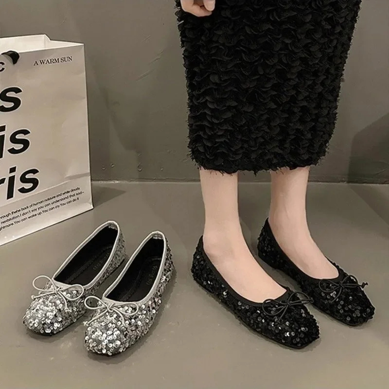 Shoes for Women Sequin n Womens Flat Shoes Soft Non-slip Ballet Shoe Women Work Shoes Comfortable for Work 250214