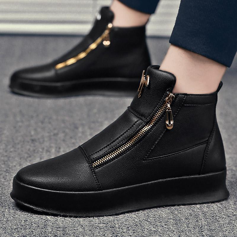 Trend men's shoes summer 2025 new leather breathable high top shoes thick sole white casual shoes men high top board shoes