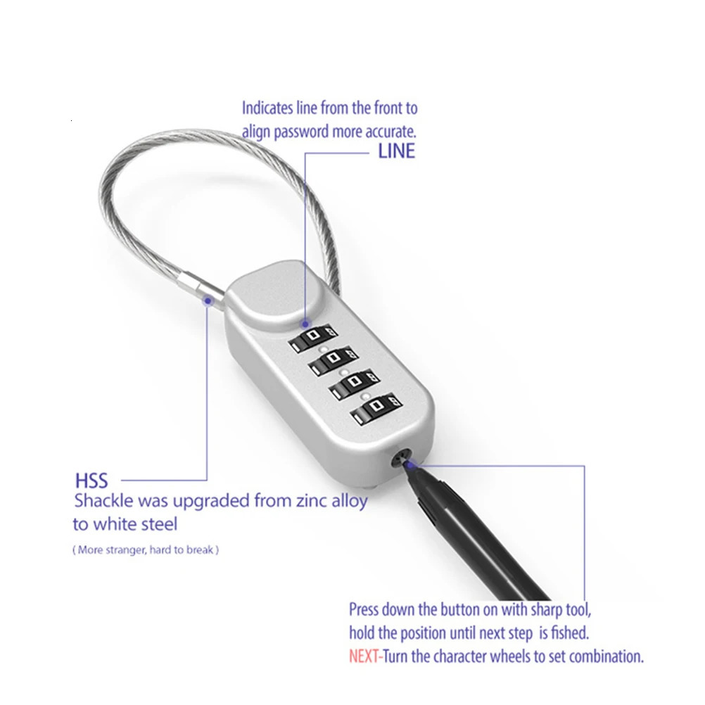 4 Digit Combination Code Number Lock With Spring Coil Wire Rope For Luggage Zipper Bag Backpack Suitcase Drawer Locks 250214
