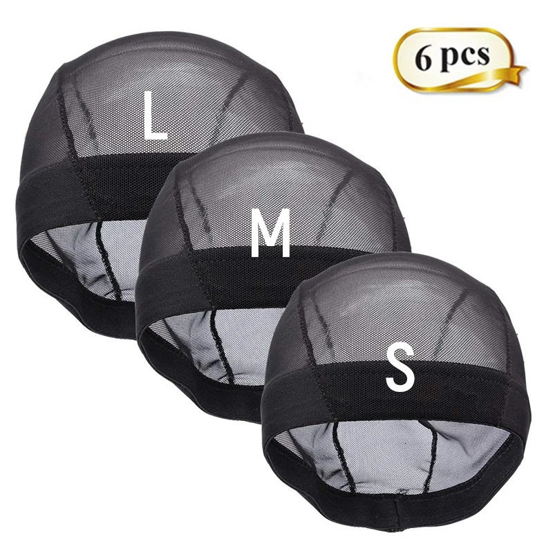 6pcs/Lot Elastic Glueless Wig Caps for Wig Making Stretchable Mesh Dome Wig Caps for Women Breathable Hairnets Black S/M/L 250214