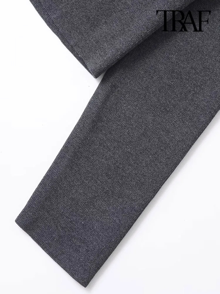 TRAFWomens DoubleBreasted Knit Cardigan Sweater Lapel Collar Long Sleeve Female Outerwear Chic Tops Fashion 250211