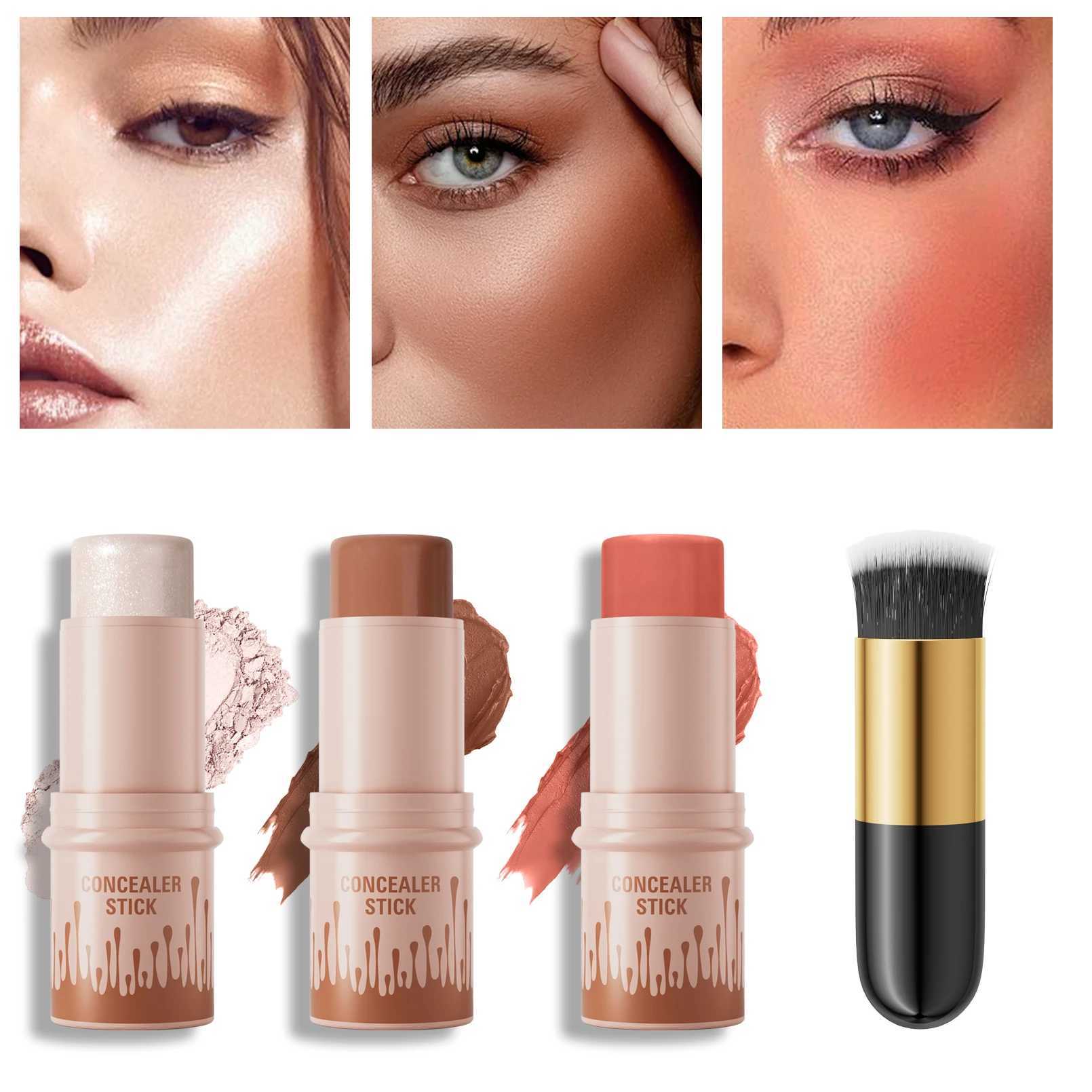 4Pcs makeup facial contour bronze stick multifunctional fluorescent whitening silk red cream modified concealerW250217