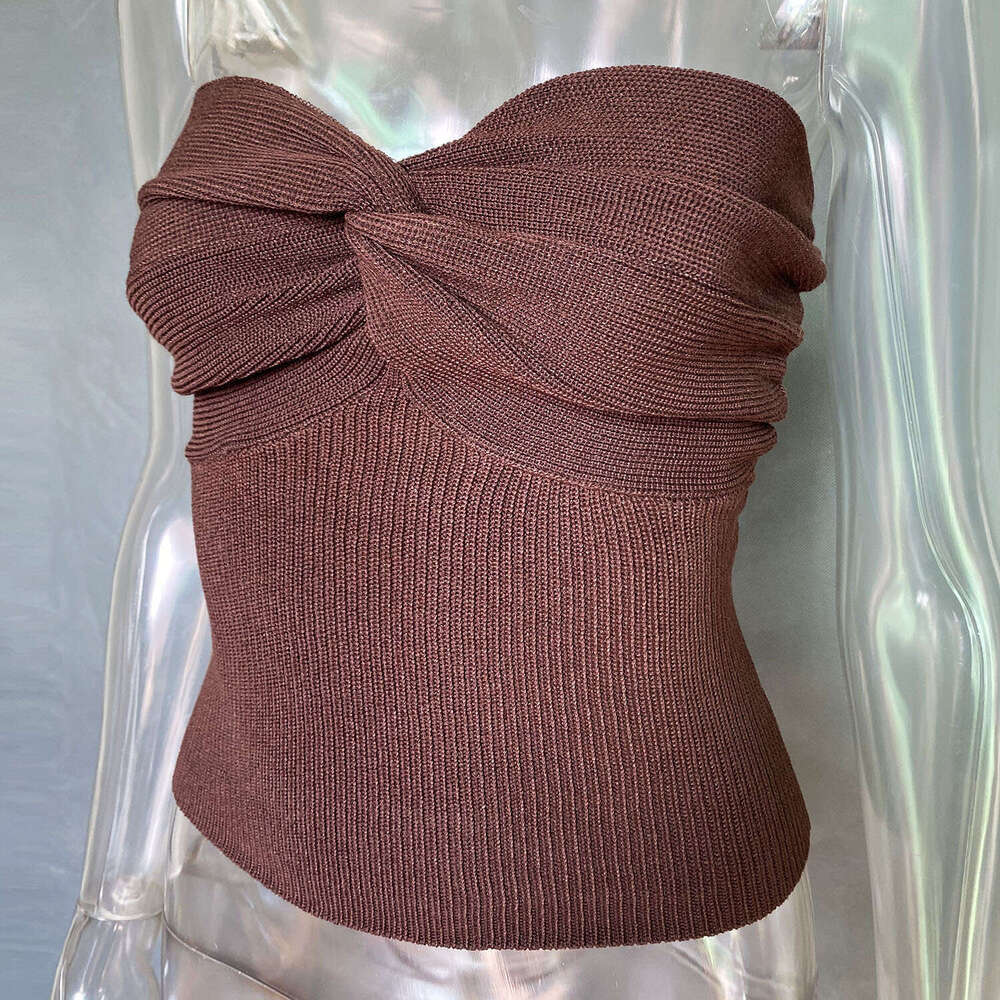 Spring/Summer Women's Solid Color Cross Knitted Woolen strapless Tank Top 2025 New Style Unique and Elegant Clothing