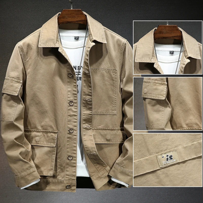 Mens American Style Vintage Denim Jacket spring and autumn style Casual Fashion High Quality Cotton Dark Khaki 250210