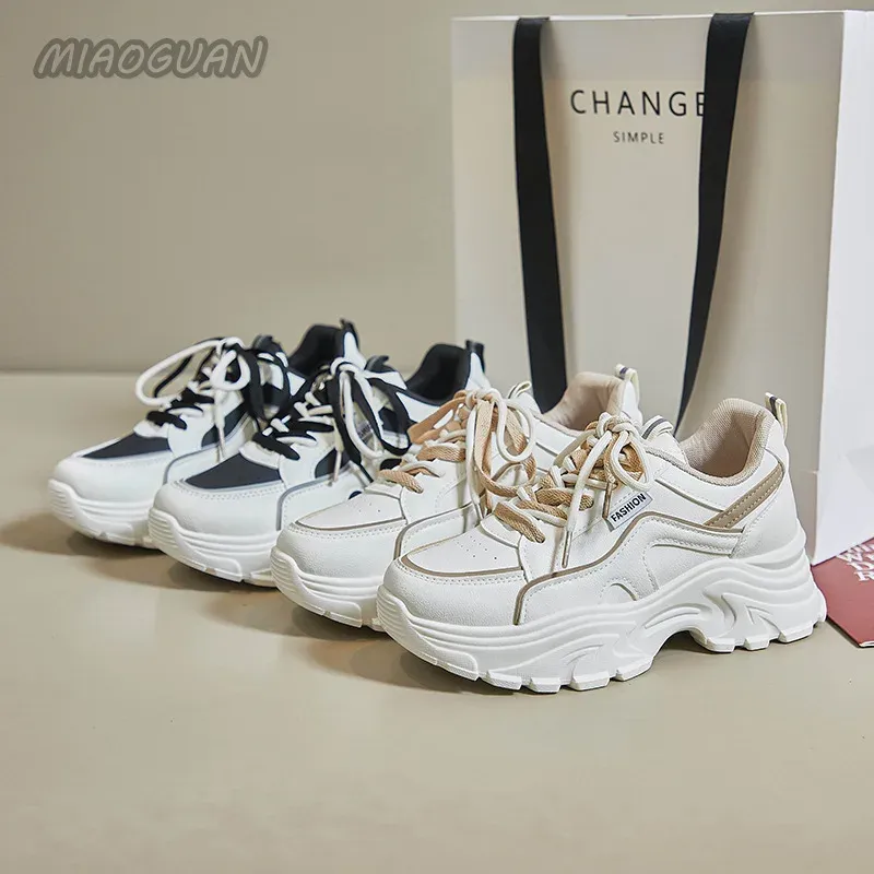 Women Platform Sneakers Casual Mixed Color Spring Autumn Women's Vulcanize Shoes Chunky Heel Lace Up Round Toe Sport atillas