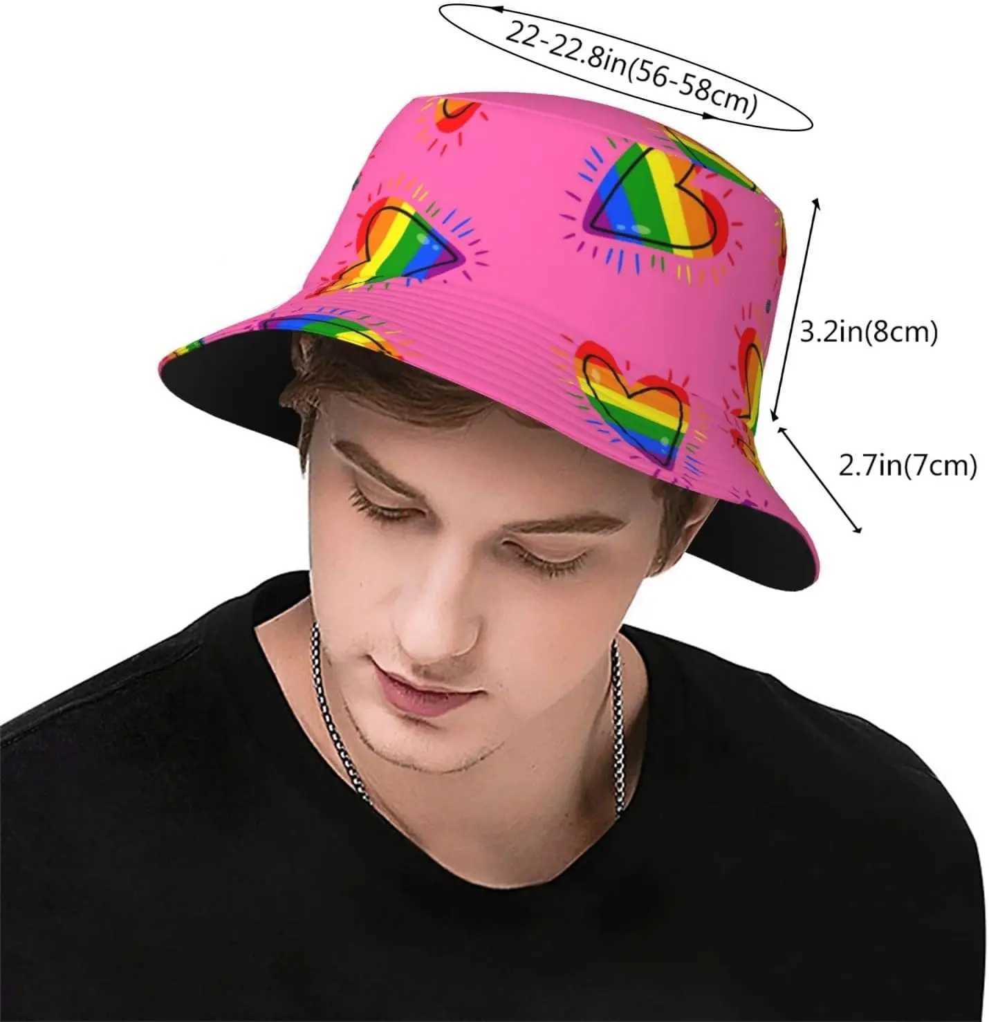 Gay bisexual bisexual and bisexual proud womens bucket hat summer rainbow heart printed hat packaged sun hat womens outdoor hat W250217