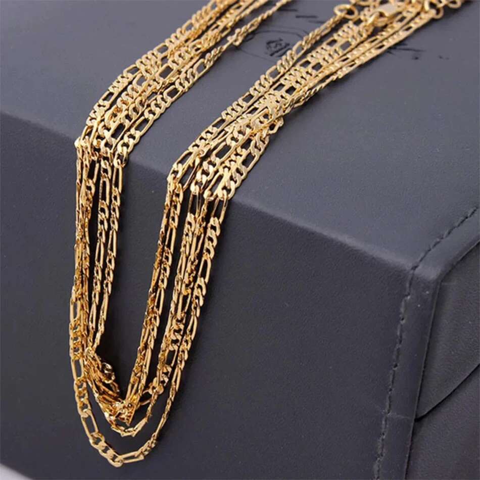 Exquisite Fashion Gold Filled Necklace For Women Men Size 16-30 Inch Jewelry 4mm Figaro Chain Necklaces Wholesale