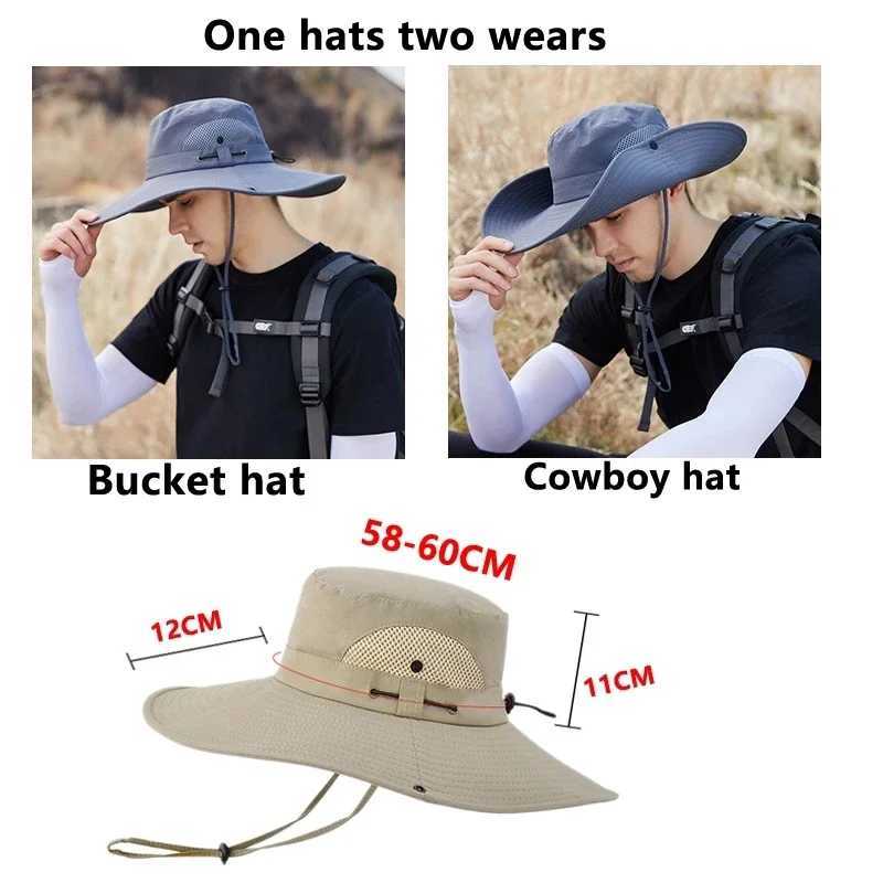 New Waterproof Bucket Hat Summer Men Boonie Hat Outdoor Sun Protection Wide Brim Panama Safari Hunting Hiking Fishing Sun Hat W250217