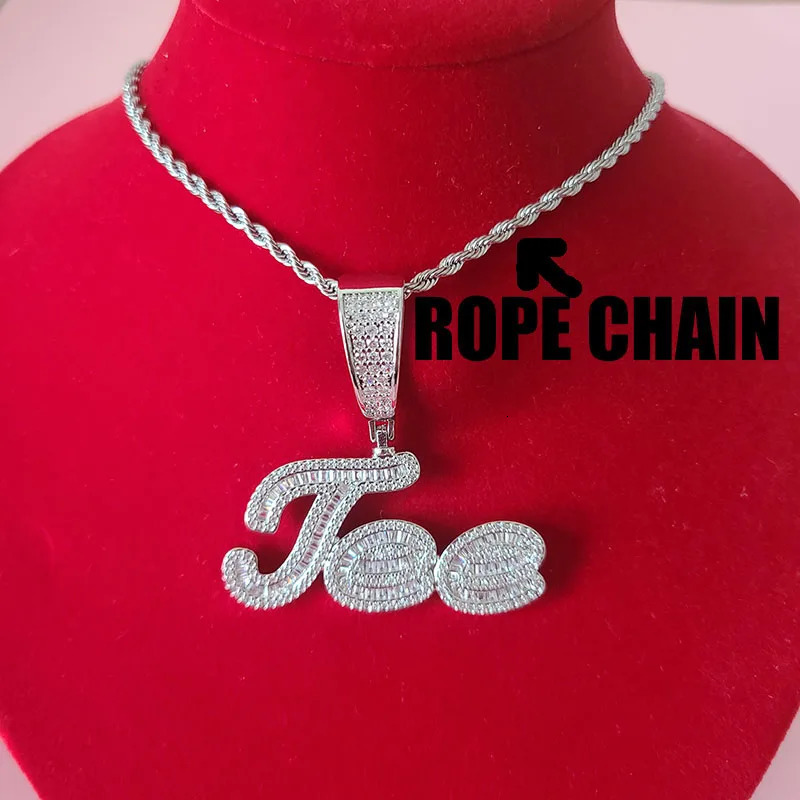Custom Brush Cursive Iced Out Letter Name Pendant Word Necklace With Rhinestone Baguettes Chain Drop 250214