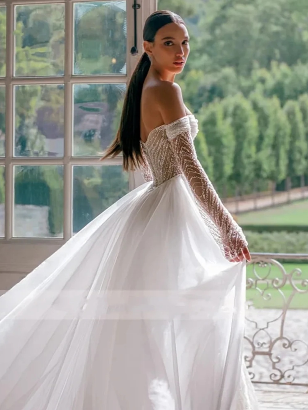 Elegant Mermaid Wedding Dress Appliques Sequins Off Shoulder Bride Gowns High Split Detachable Sweep Train Bridal Dresses Customized vestidos de novia