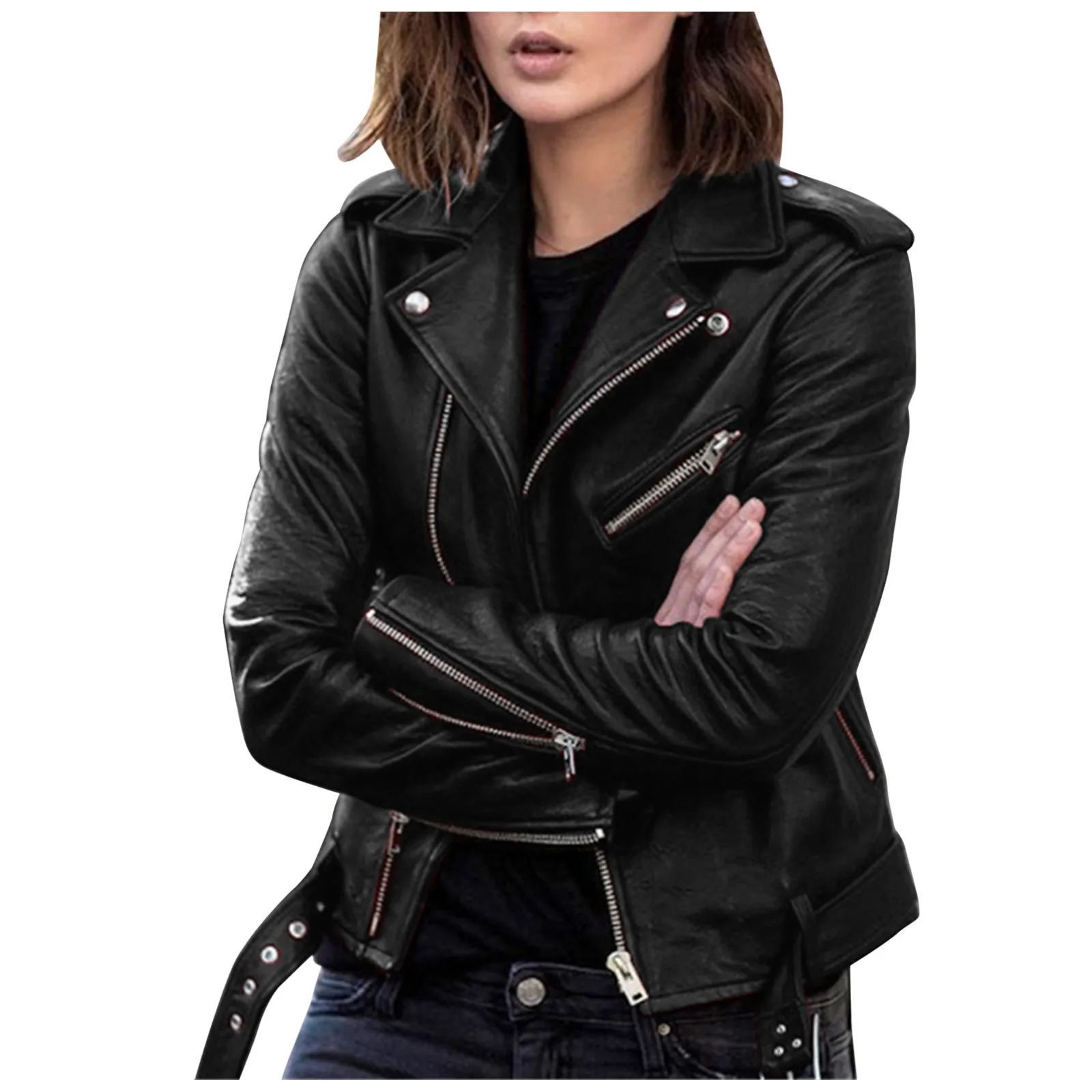Plus Size 5XL Faux Leather Jacket Women Casual PU Loose Motorcycle Jackets Female Chic Short Coats Ladies Slim 250211