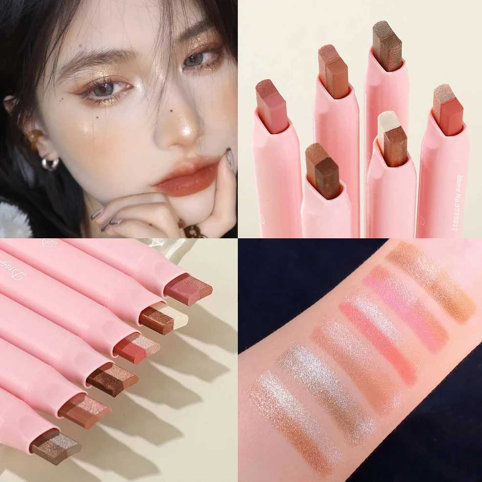 Metallic Grey Silver Eyeshadow Eyeliner Pencil Long-lasting Silkworm Highlighter Pen Two-color Shimmer Gradient Eye Shadow StickW250217