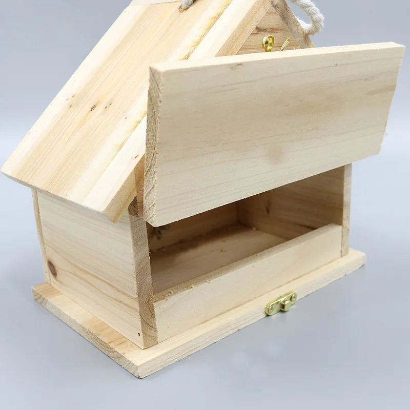Solid wood triangular wooden house parrot breeding box/nest box/nest/birdcage/breeding box sending sawdust/standing pole 250206