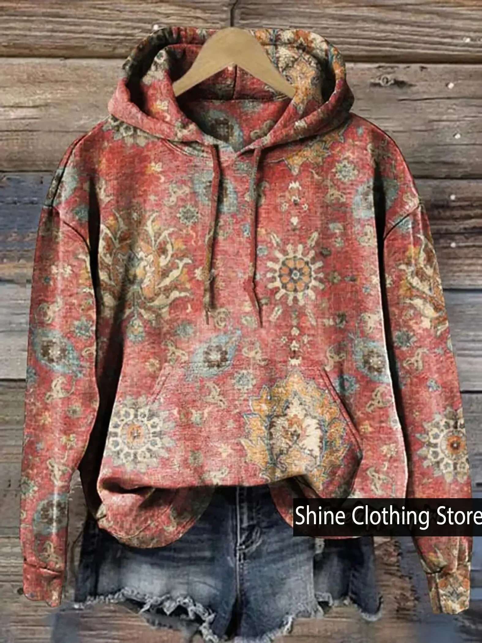 Retro Paisley ral Print Casual Hoodie Sweatshirt, Sudaderas Para Mujer,Winter Clothes Women,Plus Size sweatshirt hoodie
