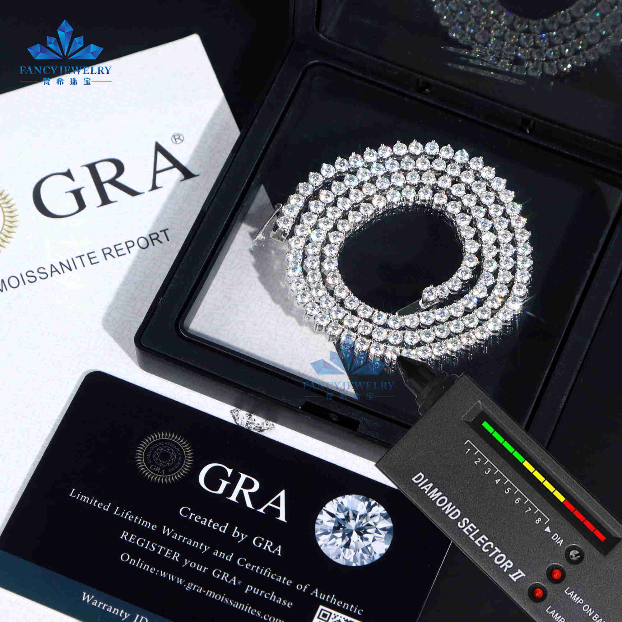 High-End 3mm GRA VVS Moissanite Iced Tennis Chain 3Prong Bracelet with Diamond Tester Gift Gold Plated Link Chain for Parties