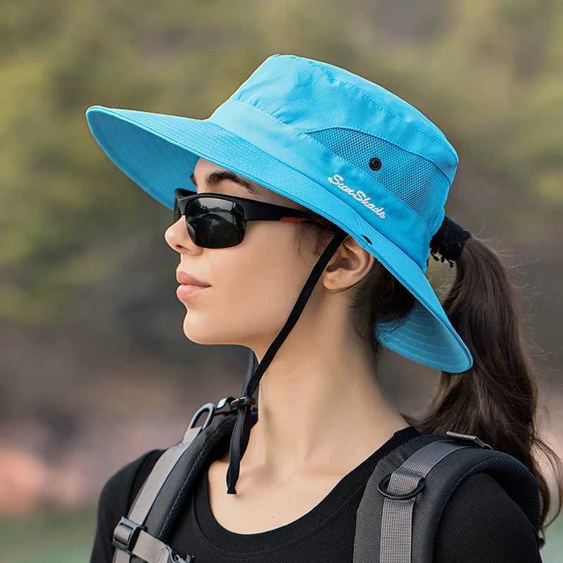 Parent Child Summer Foldable Wide Brim Travel Beach Mesh Sunscreen Fishing Cap Men Women Sun Exposed Ponytail Fisherman Hat V14 W250217