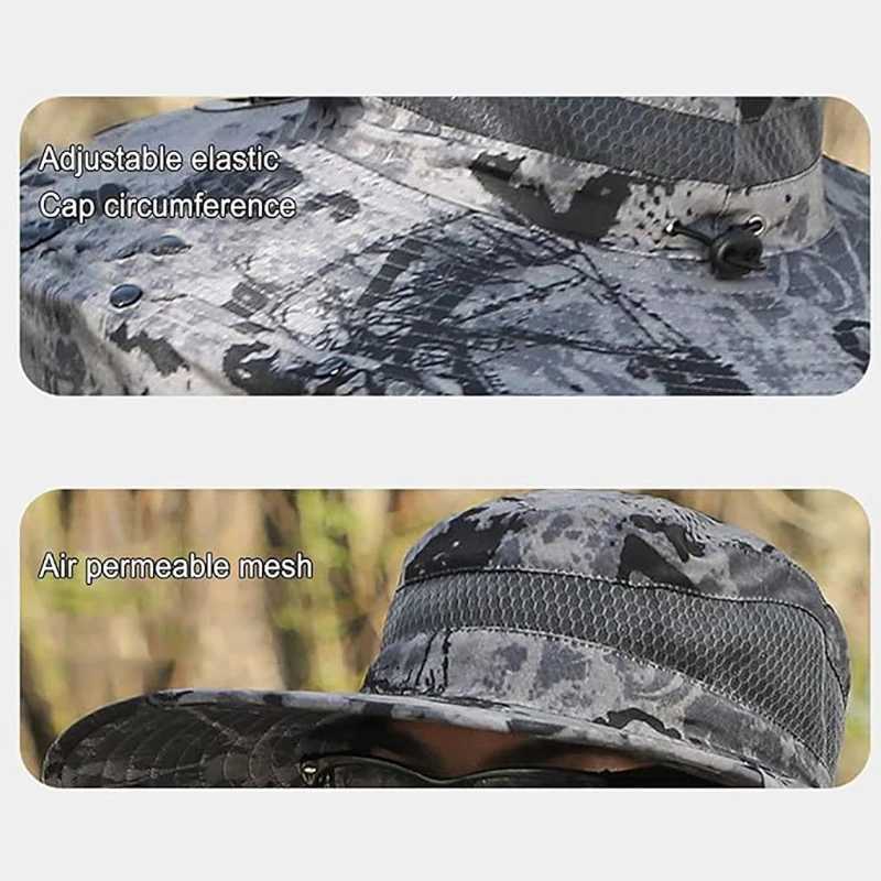 Outdoor Wide Brim Sun Hat Fishing Hat with 2 Solar Fan Sun Bucket Hat for Men Women UPF 50+ Waterproof Breathable Bucket Hat W250217