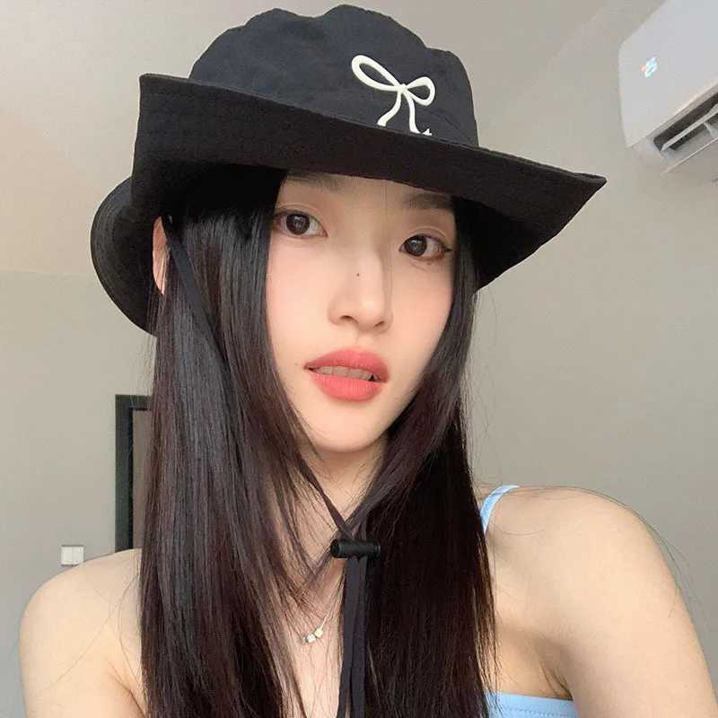 Bow Embroidery Women Quick Dry Bucket Hat Summer Outdoor Hiking Camping Panama Caps Wide Brim Fordable Sunscreen Basin Hats W250217