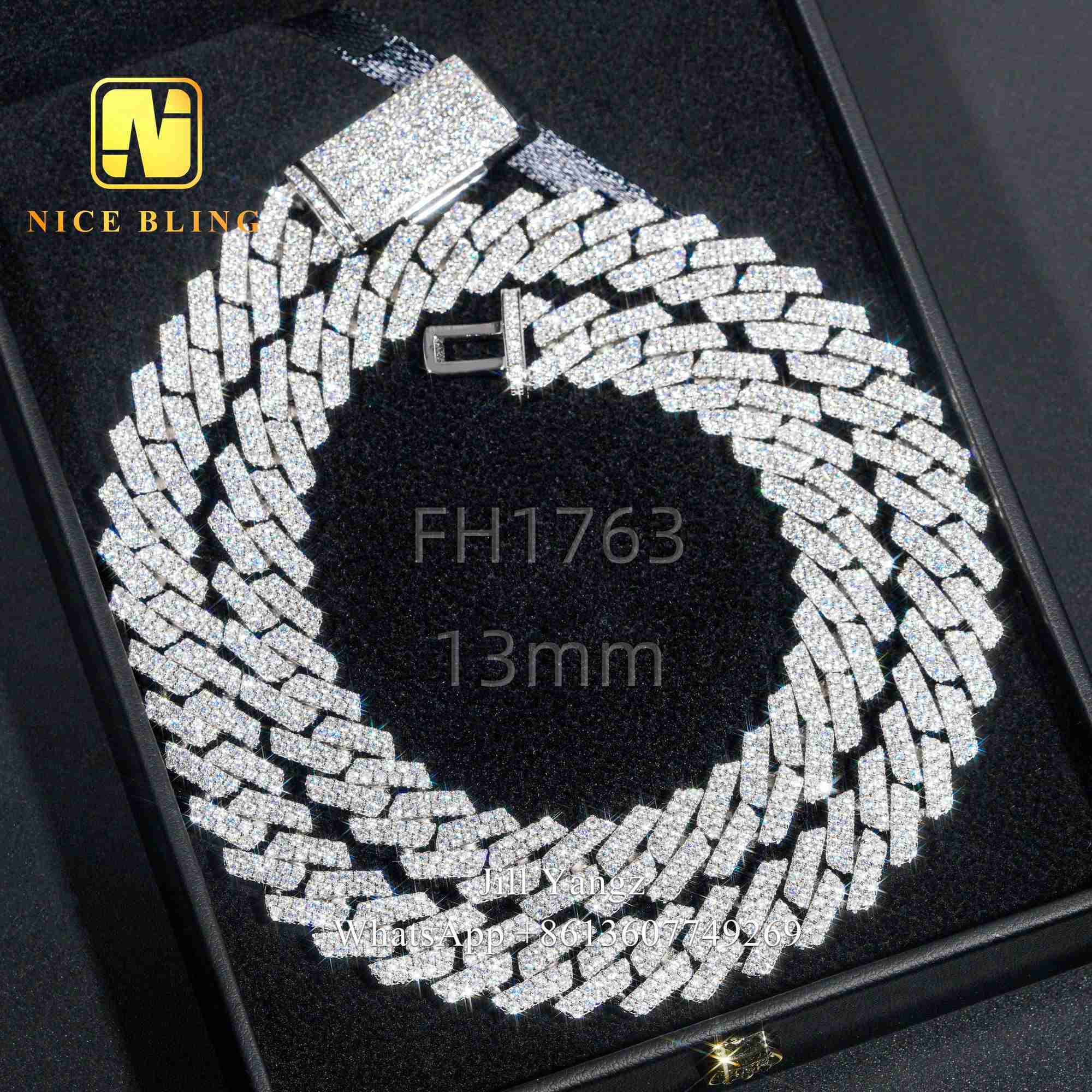 Ready Stocks 16 Year Cuban Chain Manufacturer 13mm Moissanite Diamond Hip Hop Iced Out Jewelry Necklaces 925 Sterling Silver