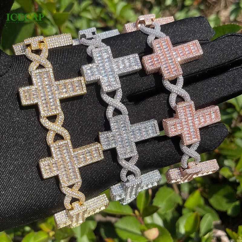 Pass diamond tester cross Moissanite cuban link bracelet VVS Moissanite diamond iced out cuban link chain hip hop jewelry
