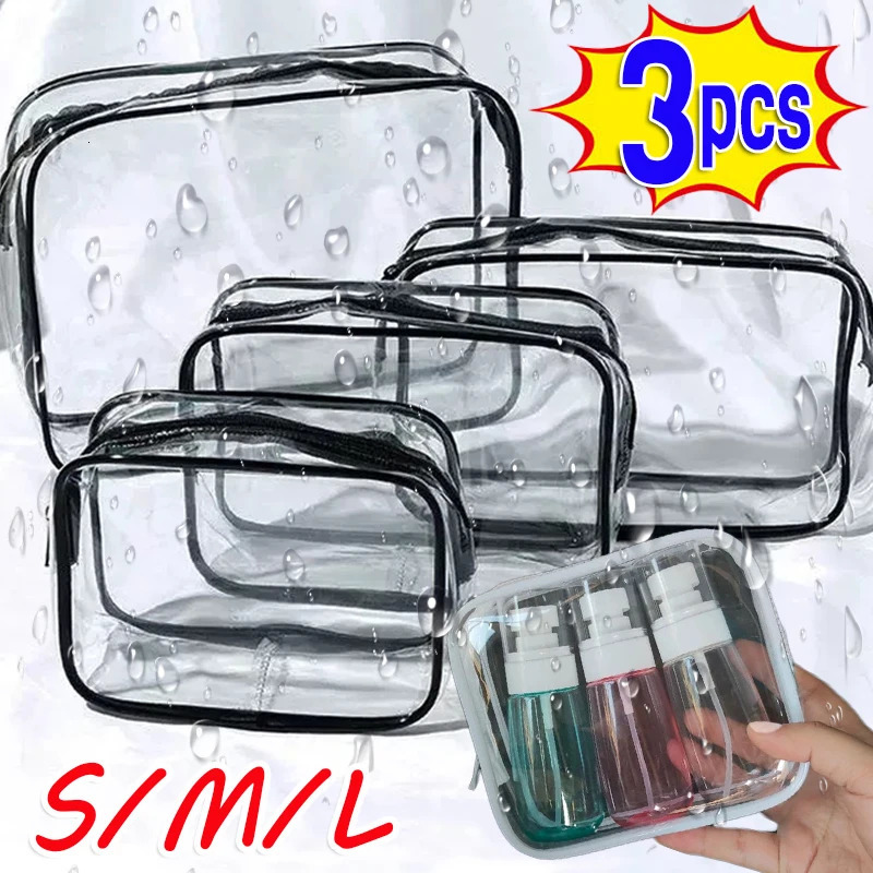 Simple Transparent Cosmetic Bag PVC Waterproof Clear Makeup Storage Case Travel Make Up Organizer Pouch Bath Toiletry Wash 250213