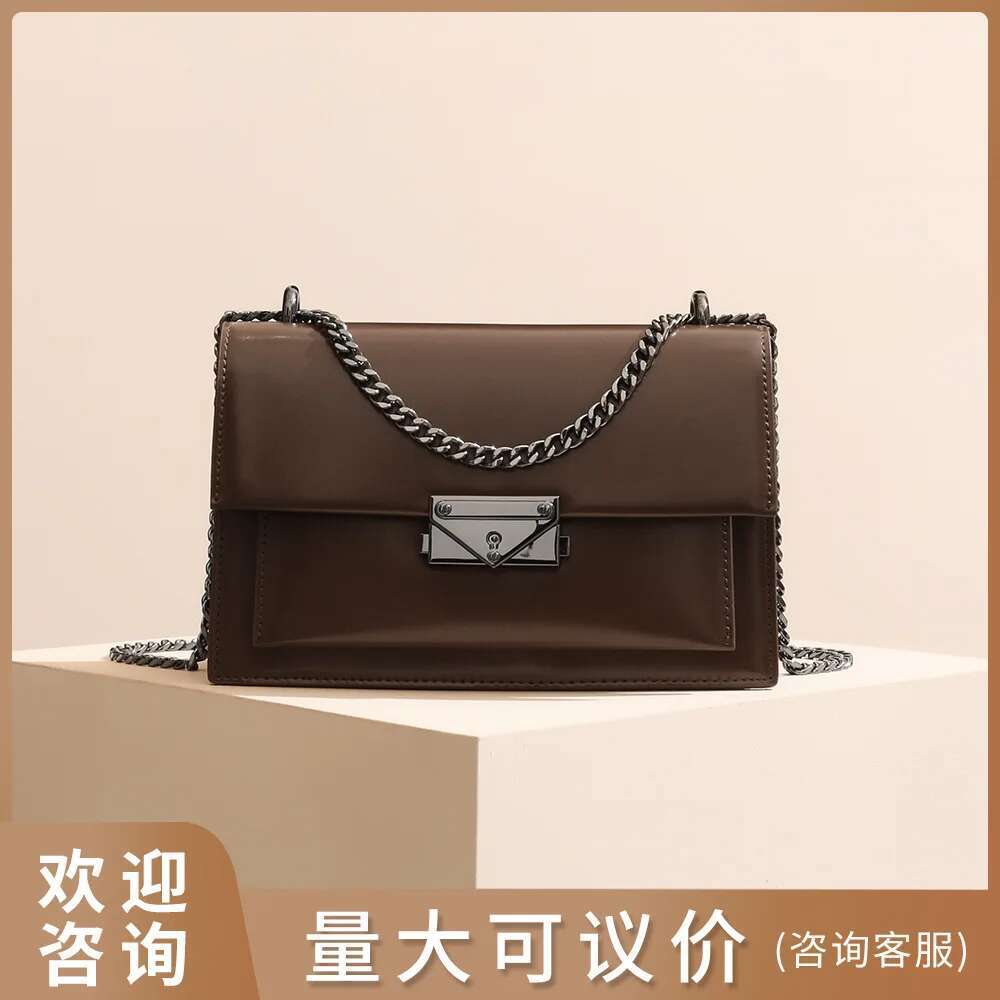 Korean Style Simple And Exquisite Leather Chain Crossbody Small Square For Women's Niche High-End Shoulder Armpit Bags Female