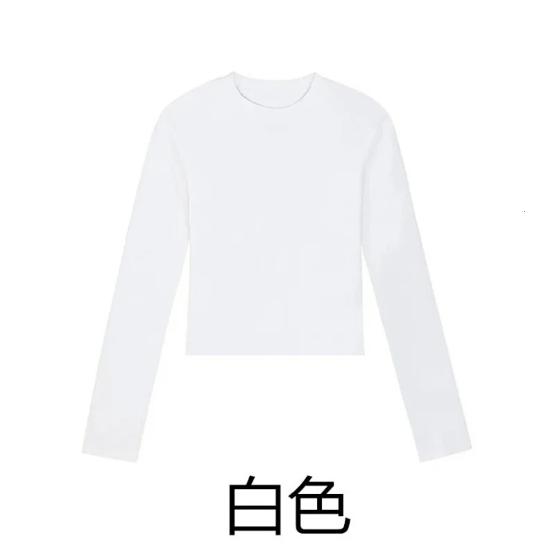 Cotton O Neck Long Sleeve Shirt Women Sexy Cropped Tops Autumn Black Casual Skinny Slim Basic Woman T Shirts White Clothing 250213