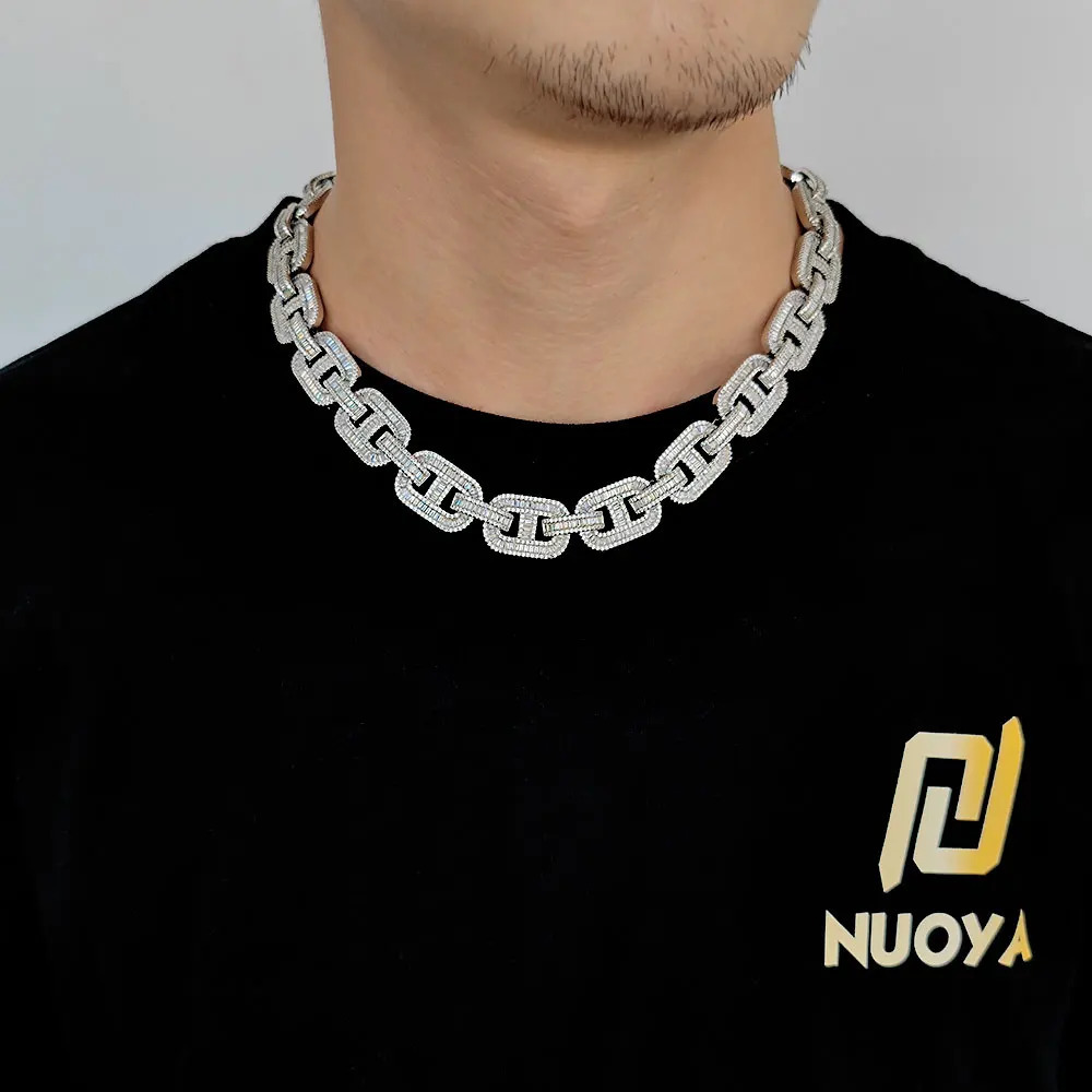 15mm Hip Hop Jewelry Iced Out Pig Nose Chain Bling Rectangle CZ Coffee Bean Cuban Chain Necklace for Men Women 250214