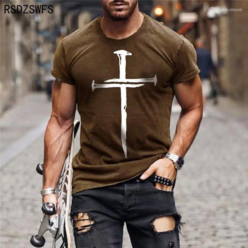 Men's T Shirts Fashion Jesus Christ Cross 3D Print Men T-Shirt Summer Casual All-match O-Neck Short-sleeved Oversized Shirt Streetwear Tops