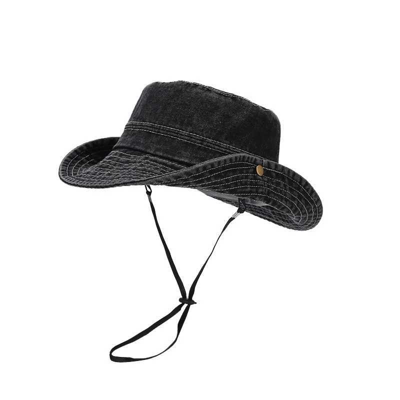 Women Girls Bucket Caps Pure Cotton Denim Stone-Washed Adjustable Safari Booney Sun Hats Wide Brim Adjustable W250217