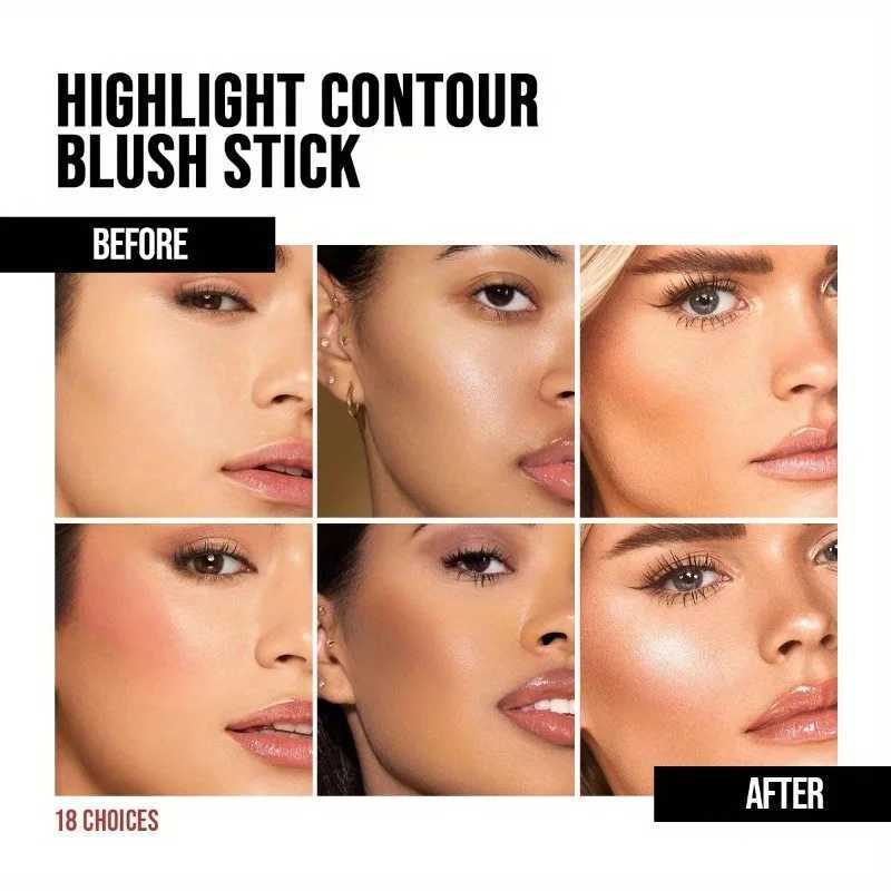 PECOLOVERS 6-Color Shimmer Highlighter Stick - Waterproof Strong Coverage for All Skin Tones Face Body IlluminatorW250217