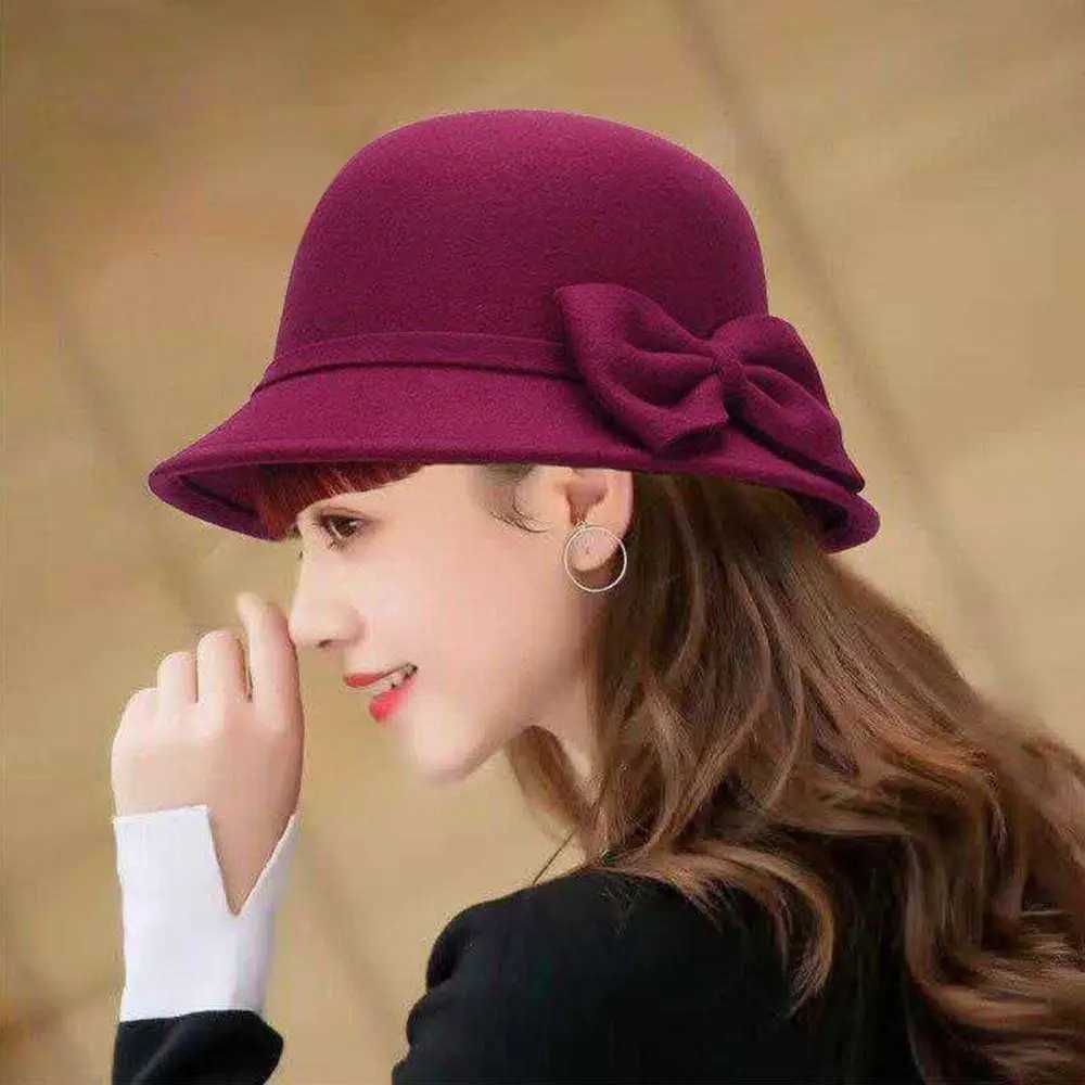 Elegant Brim Bowler Fedora Hats Church Bowler Cloche Hats Women Vintage Retro Hat Autumn Winter Warm Hat Wool Felt Bucket Cap W250217
