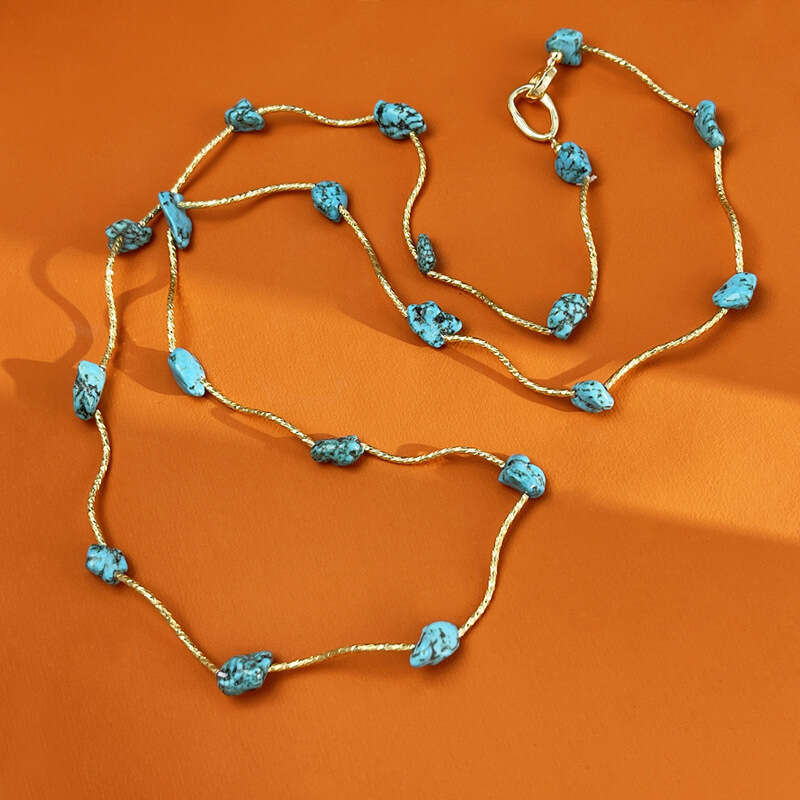 Natural raw ore turquoise shaped natural stone necklace, multi circle bracelet, sweater chain accessory