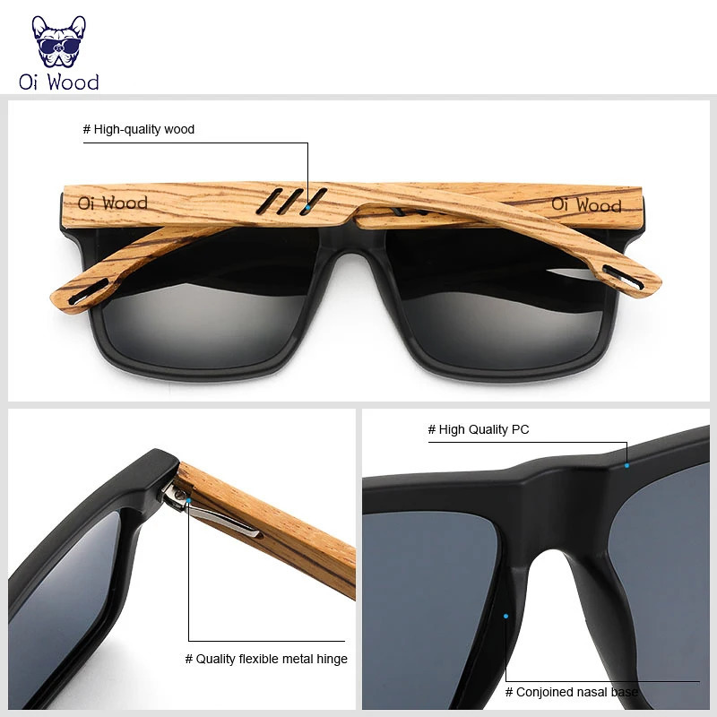 Oi Wood High Quality Square Sunglasses For Men Polarized UV400 Fashion Sunglass Mirror Sport sun glasses Driving glasses 250211
